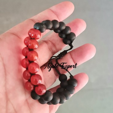 Black Matt with Red Onyx Double Layer Beaded Bracelet