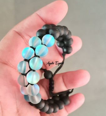 Lava with Aura Crystals Bracelets Dubble Beads
