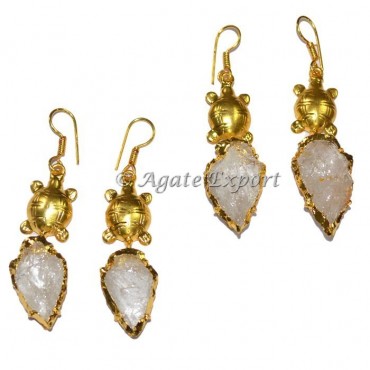 Rose Quartz Arrowheads Earring With Turtle
