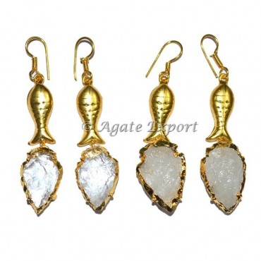 Crystal Quartz Arrowheads Earring with Fish
