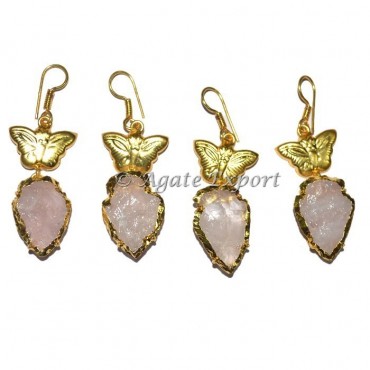 Rose Quartz Butterfly Arrowheads Earrings