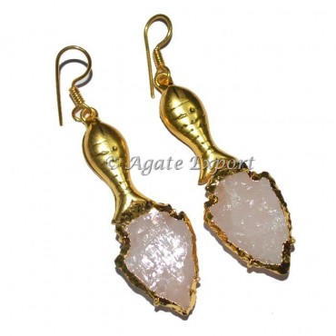 Rose Quartz Fish Arrowheads Earrings
