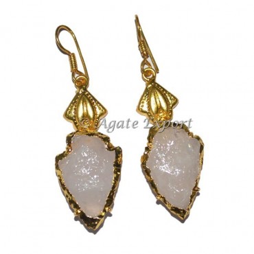 Rose Quartz Flower Arrowheads Earrings