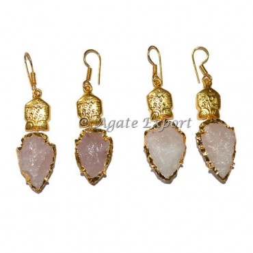 Rose Quartz Arrowheads Earring with Fish