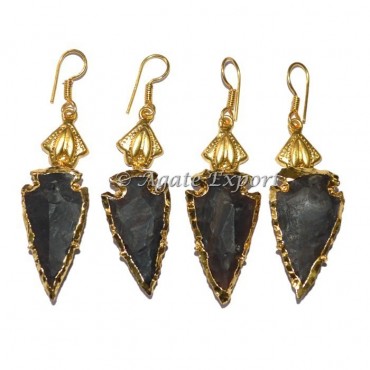 Thrid Eyen Agate Electroplated Arrowheads Earring