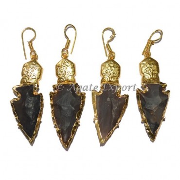 Antique Electroplated Agate Arrowheads Earring