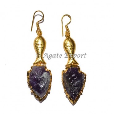 Amethyst Electroplated Agate Arrowheads Earring