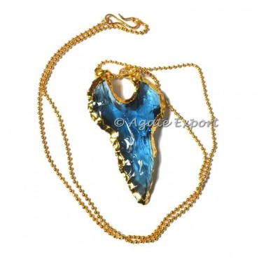 Sky Blue Moon shape Glass Arrowheads Necklace