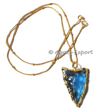 Sky Blue Glass Electroplated Arrowheads Necklace