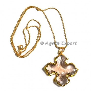 Pink Cross Carved Arrowheads Necklace