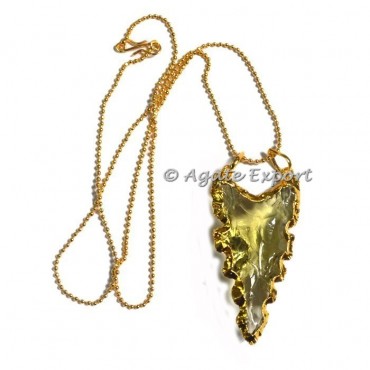Yellow Glass Carved Arrowheads Necklace