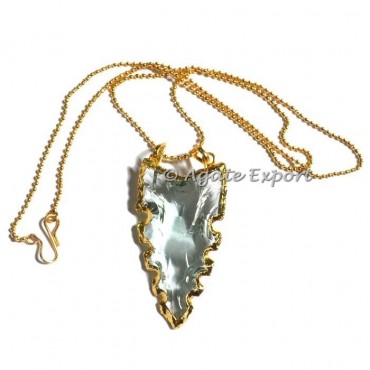 Aqua Glass Carved Arrowheads Necklace