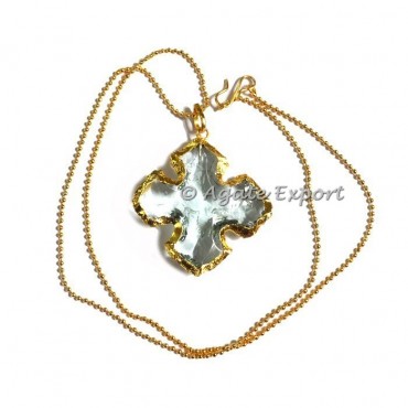 Aqua Carved Cross Arrowheads Necklace