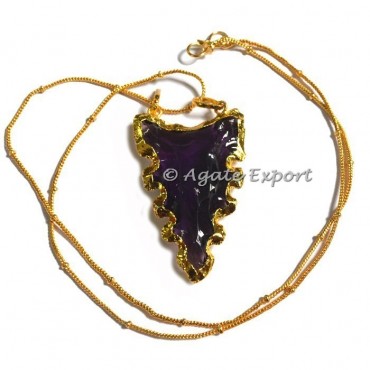 Amethyst Blue Glass Carved Arrowheads Necklace