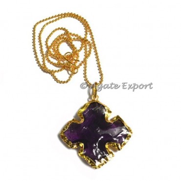 Amethyst Blue Glass Square Carved Necklace