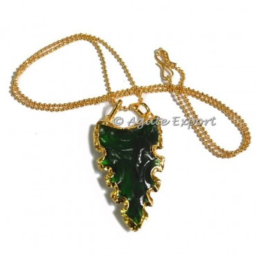 Green Glass Carved Arrowheads Necklace