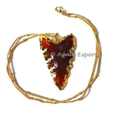 Red Glass Classic Carved Arrowheads Necklace