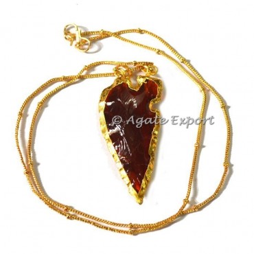 Red Glass Heart Cut Arrowheads Necklace