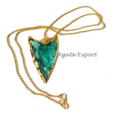 Dark Aqua Glass Arrowheads Necklace