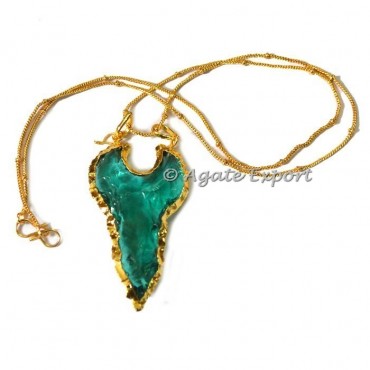 Dark Aqua Glass Moon shape Arrowheads Necklace