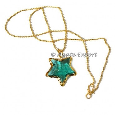 Dark Aqua Glass Star Necklace