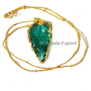 Dark Aqua Glass Heart Cut Arrowheads Necklace