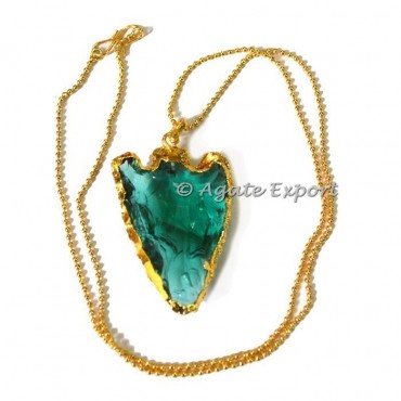 Wide Heart Cut Glass Arrowheads Necklace