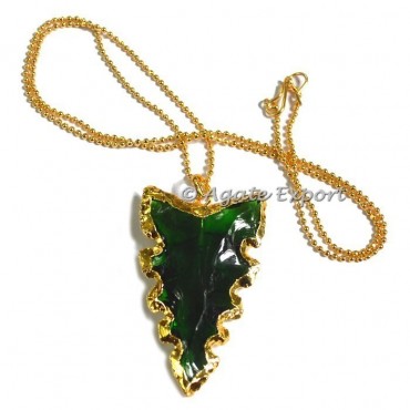 Green Glass Classic Cut Arrowheads Necklace