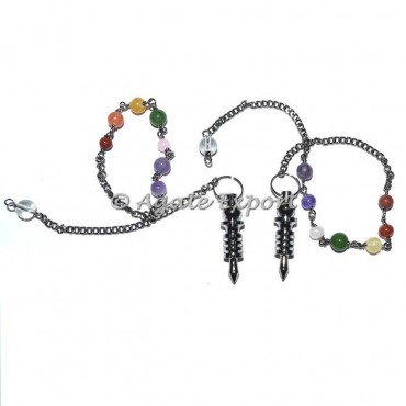 Carved Small Black Metal Pendulums with Chakra Chain