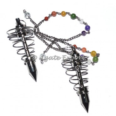 Carved Black Metal Pendulums with Chakra Chain