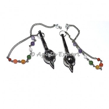 Mer-Isis Black Metal Pendulums with Chakra Chain