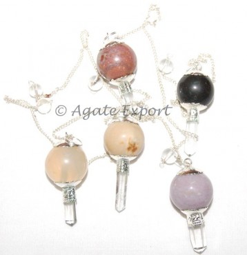 Mix Gemstone Ball With Crystals Pencil Pendulum