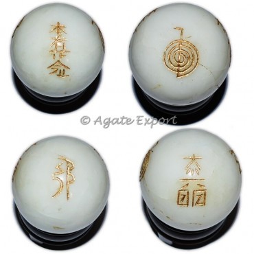 Usai Reiki Symbols On White Agate Ball