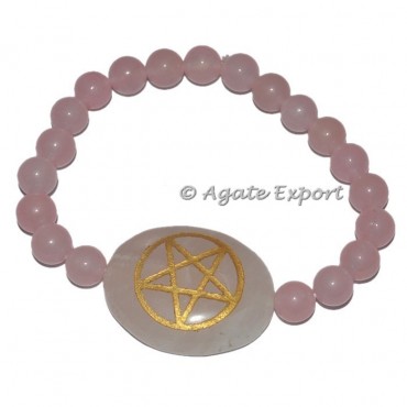 Rose Quartz Engraved Pentagram Bracelet