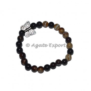Black Onyx Banded Bracelets with Butterfly Charm