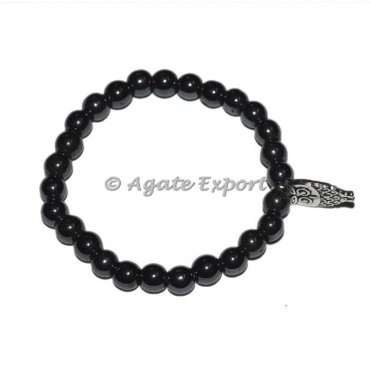 Pure Black Onyx Bracelets with Owl Charm