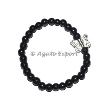 Pure Black Onyx Bracelets with Butterfly Charm
