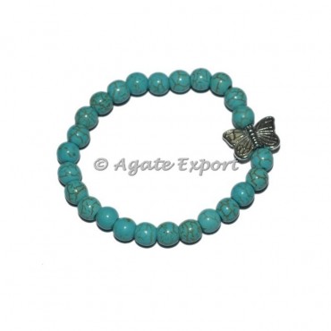 Synthetic Turquoise Bracelets with Butterfly Charm