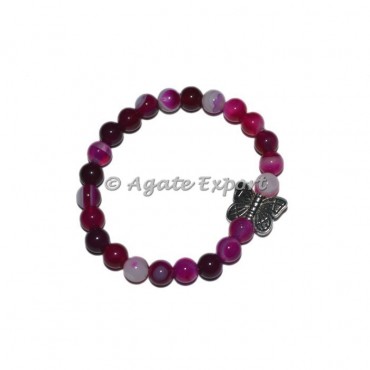 Pink Onyx Bracelets with Butterfly Charm