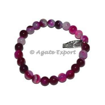 Pink Onyx Bracelets with Owl Charm