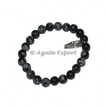 Snowflake Obsidian Bracelets with Owl Charm