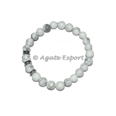 White Howlite Bracelets with Round Charm