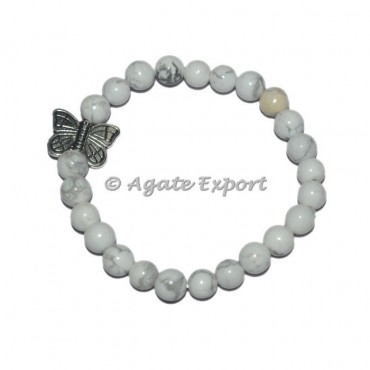 White Howlite Bracelets with Butterfly Charm