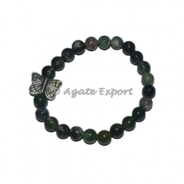 Green Moss Agate Bracelets with Butterfly Charm