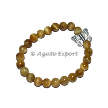 Lemon Tiger Eye Bracelets with Butterfly Charm