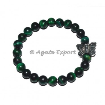 Green Tiger Eye bracelets with Butterfly Charm