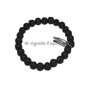 Black Lave Stone Bracelets with Owl Charm
