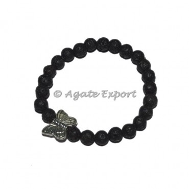 Black Lava Stone Bracelets with Butterfly Charm