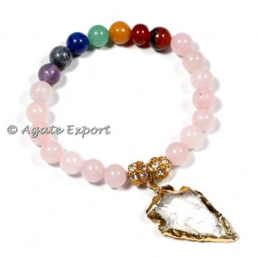 Rose Quartz With Chakra Arrowhead Bracelets