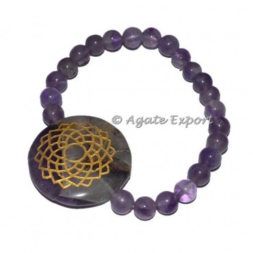 Engraved Crown Chakra Disc Bracelet